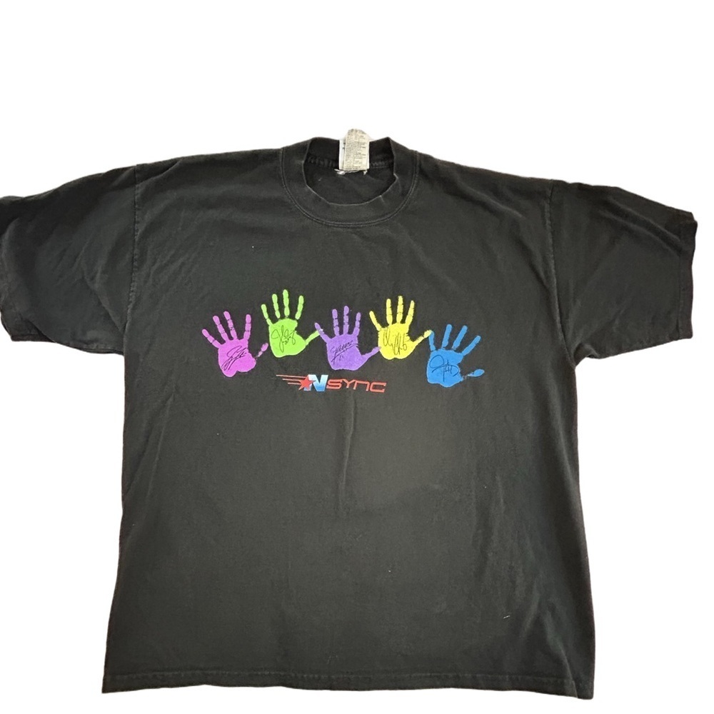 Auth VTG Y2K NSYNC Planet Hollywood collaboration handprint t-shirt Boy Band XL